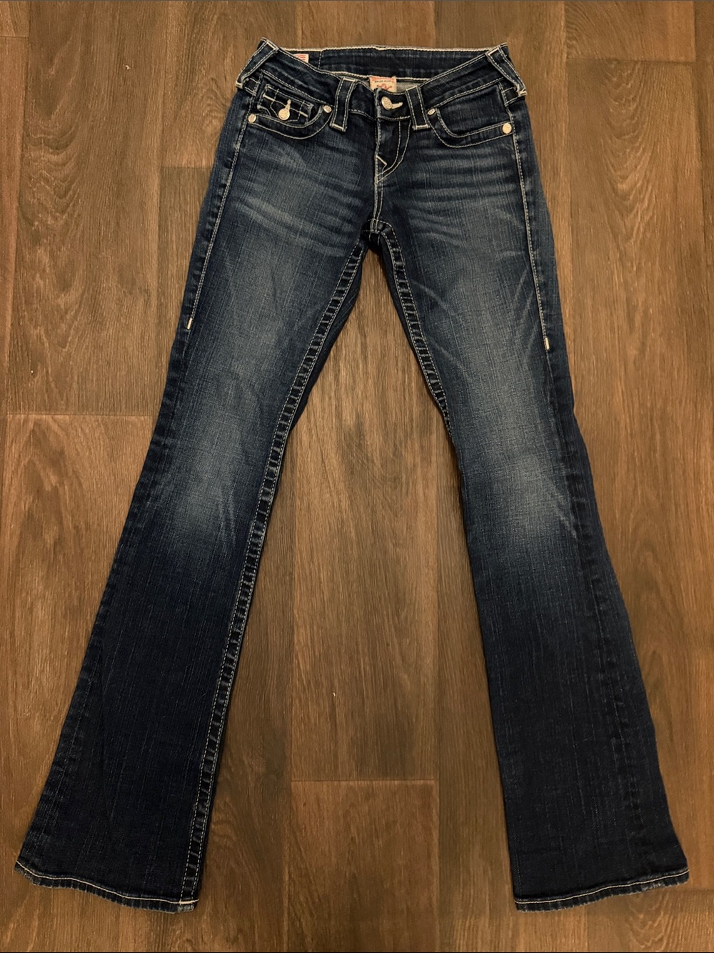True Religion Women's Dark Blue Low Rise Bootcut Stretch Denim - Crystal Buttons